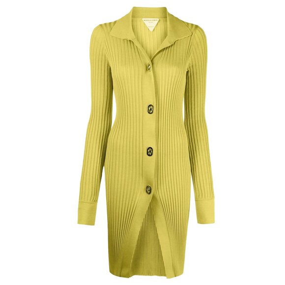 Bottega Veneta Ribbed Cotton & Silk-Blend Cardigan Dress – Green – Authentic – E - Picture 1 of 3